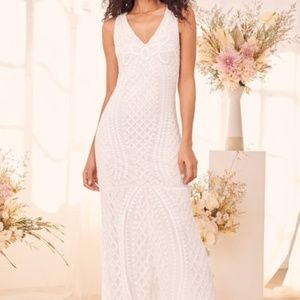 Lulus Alessandra White Beaded Sleeveless Mermaid Maxi Dress